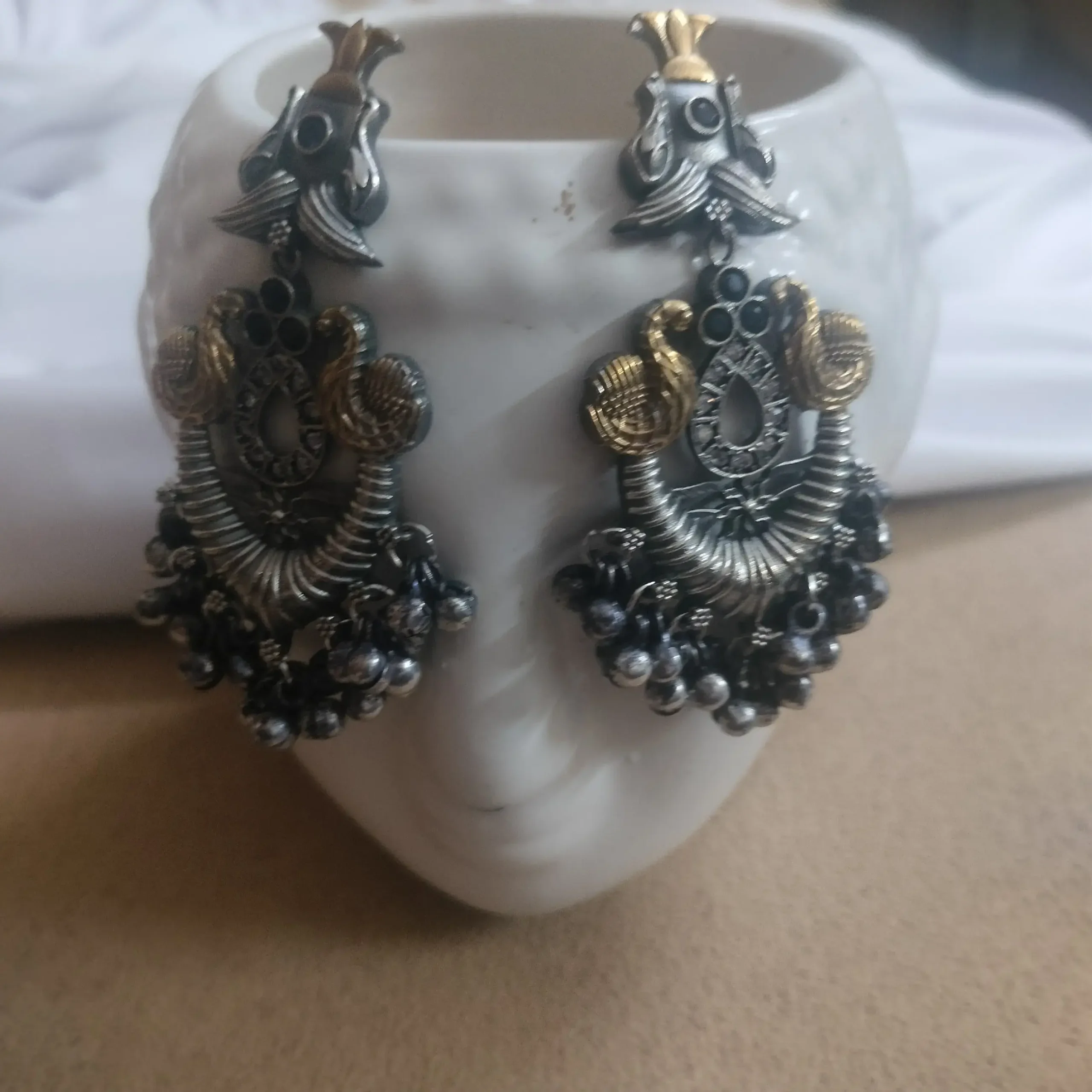 Silver Oxidised Tribal Style Earrings
