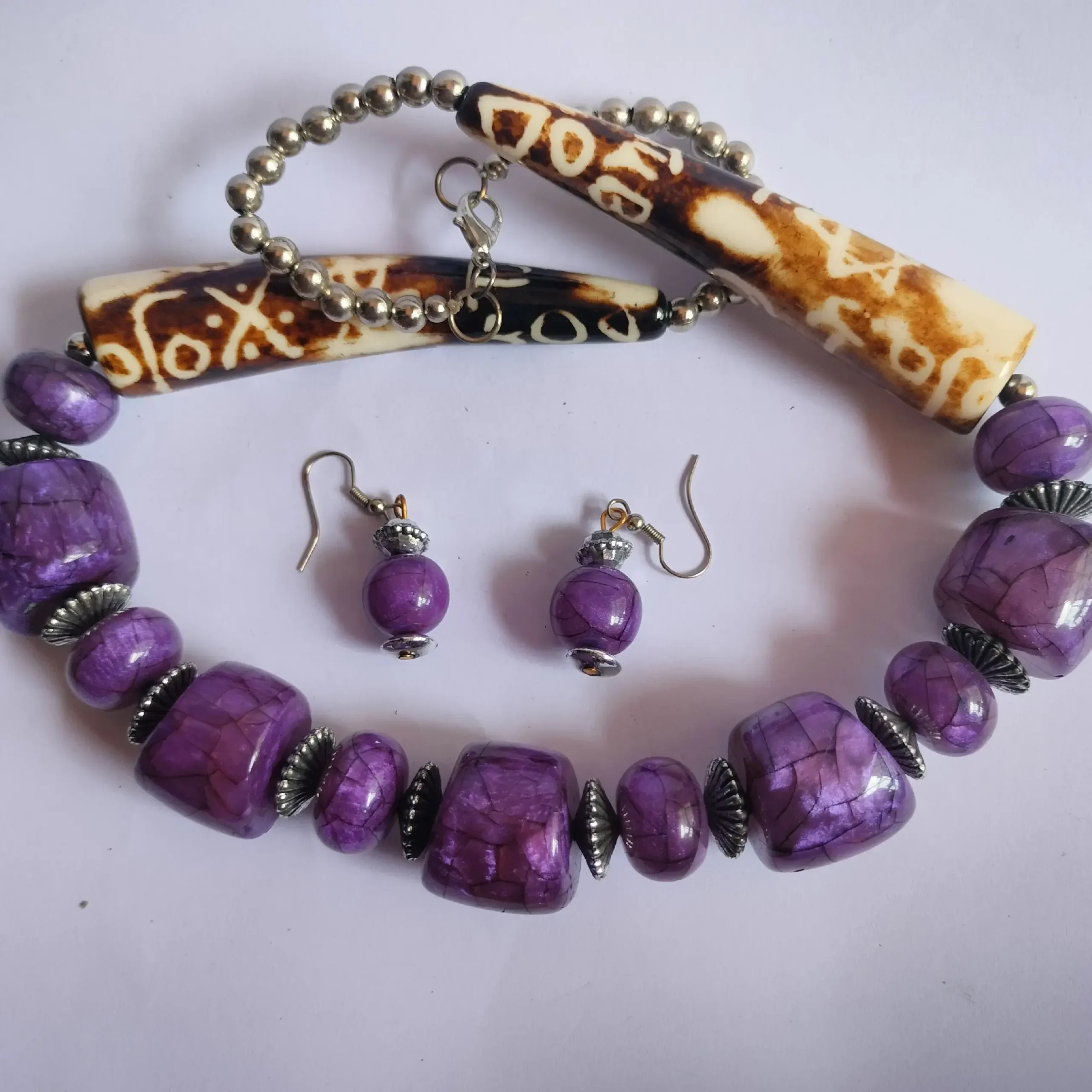 Purple Colored Long Beads Jewellery with Earrings