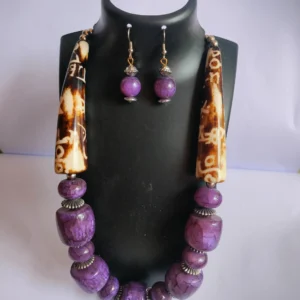 Purple Colored Long Beads Jewellery with Earrings
