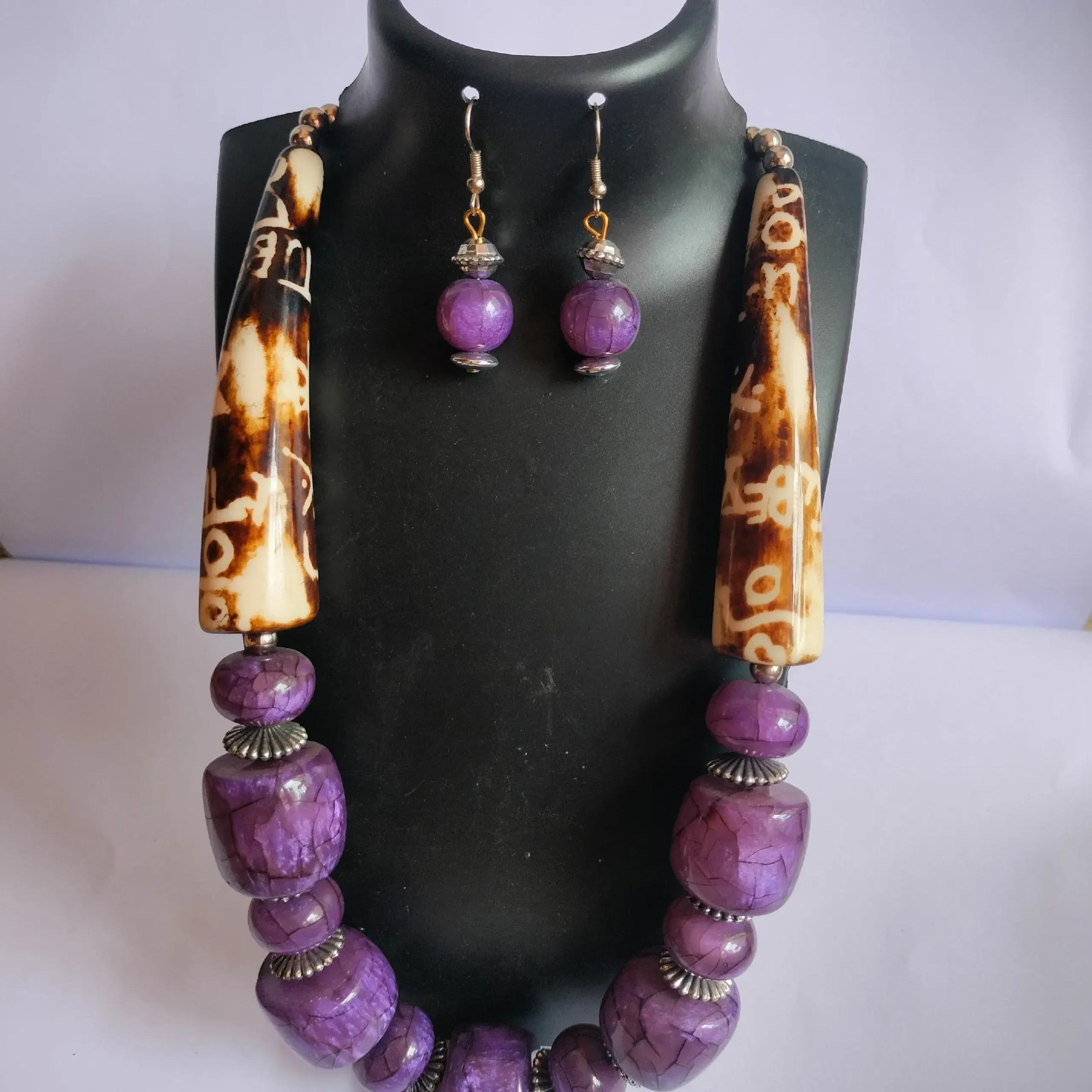 Purple Colored Long Beads Jewellery with Earrings