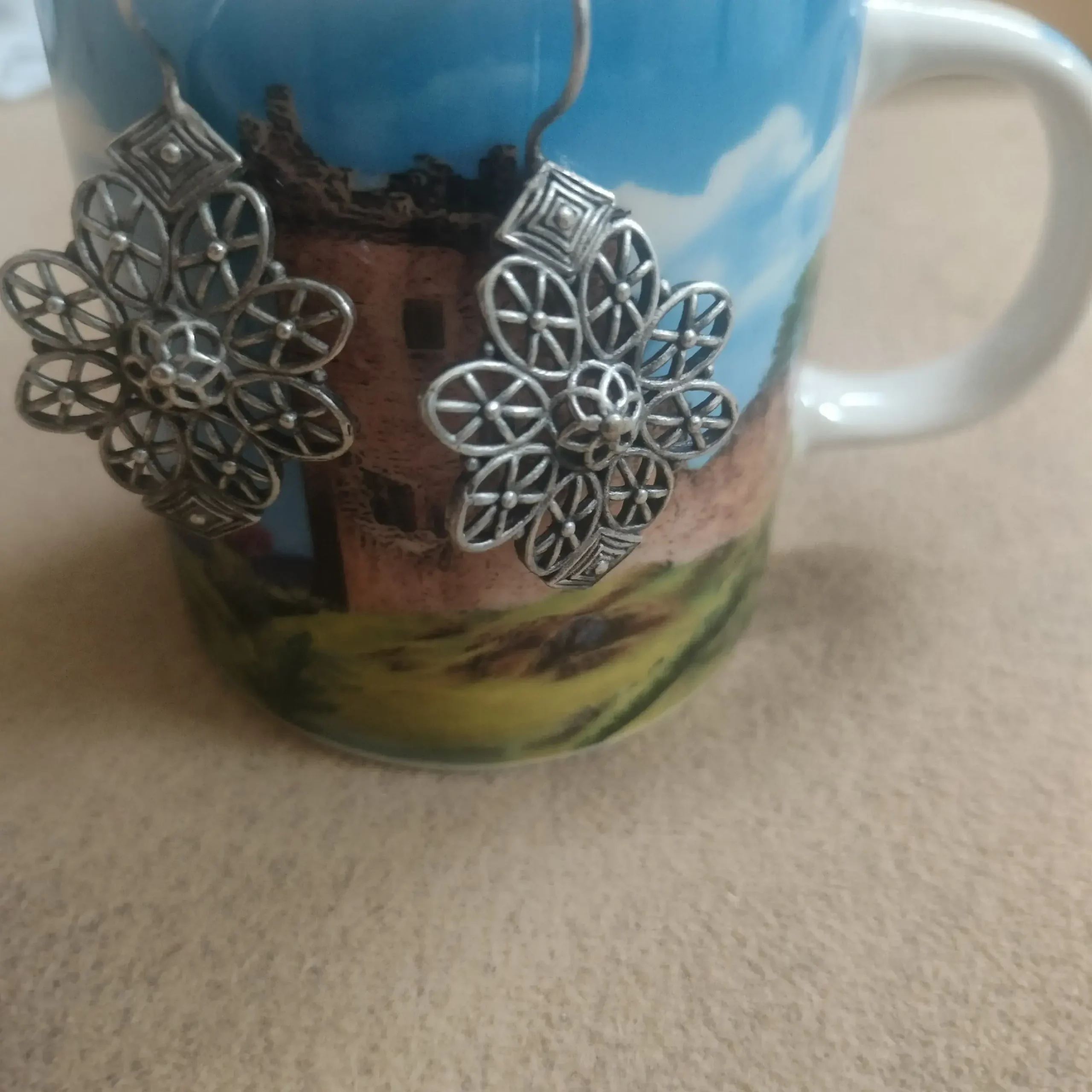 Silver Oxidised Floral Designed Earrings