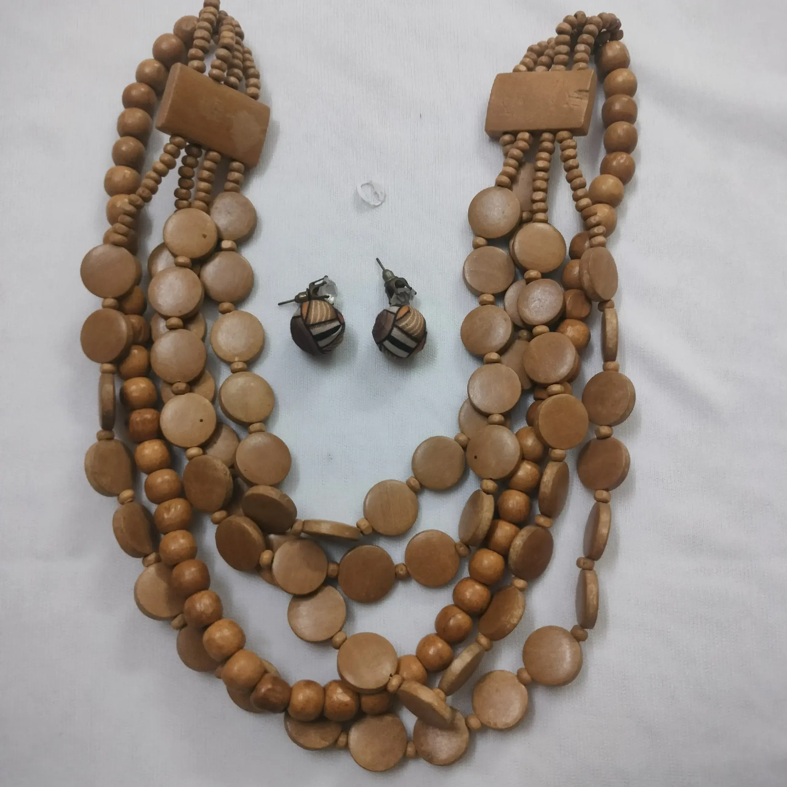 Wooden Stylish Long Necklace With Earrings