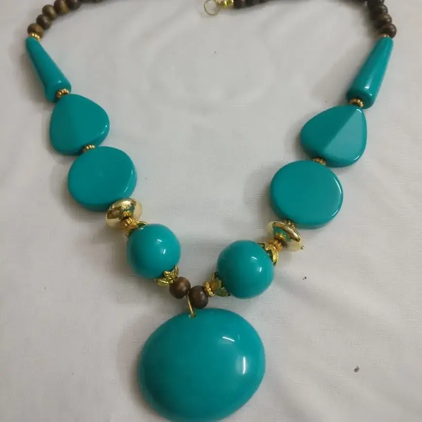 Sea Green Beads Necklace Set With Matching Bangle