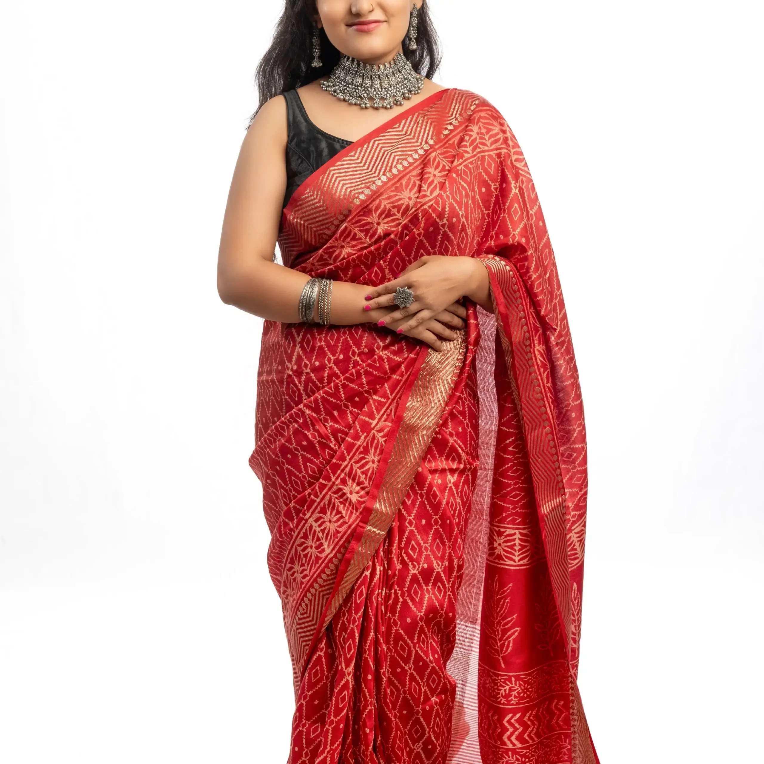 Silver Oxidised Tribal Style Chocker With Earrings, Ring & Bangles