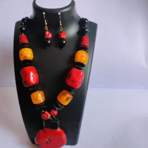 Multicolored Beads Necklace With Earrings