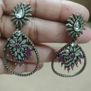 Oxidized Stone Plated Earrings