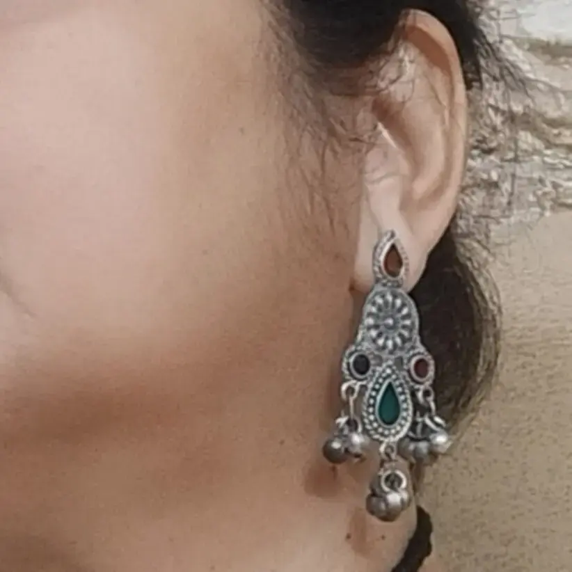 Silver Oxidised Multi Stoned Choker Set