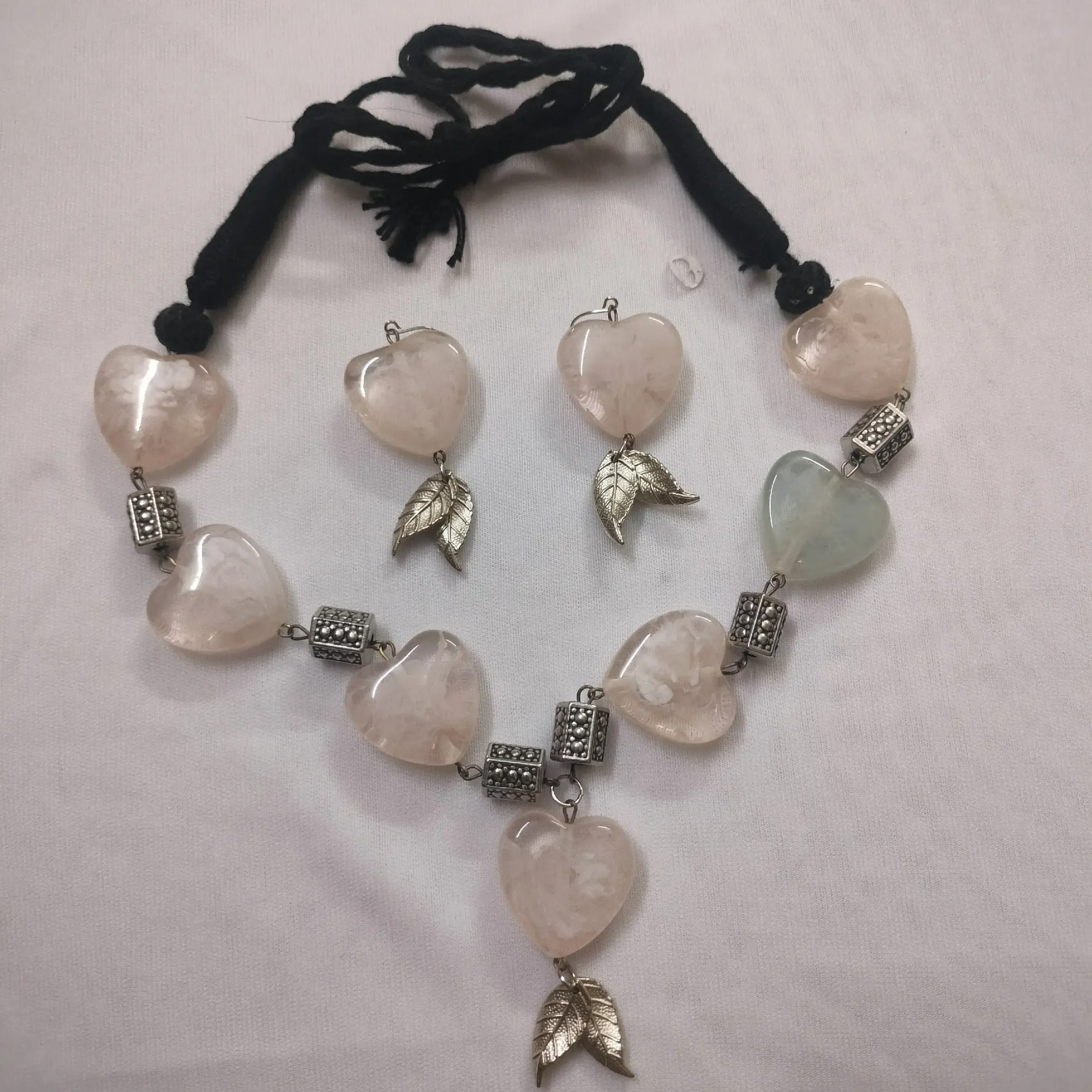 Silver Oxidised Tussle Necklace With Earrings