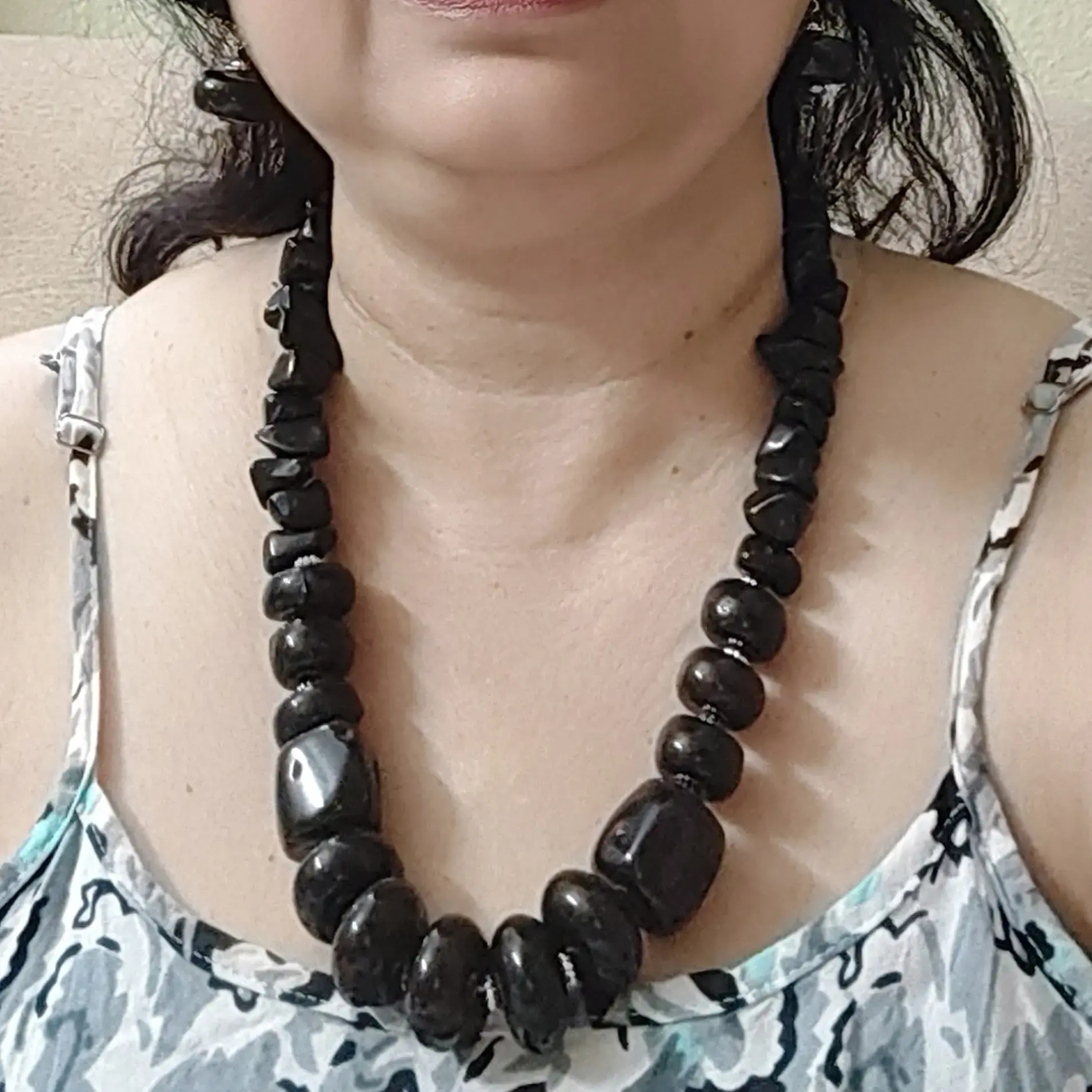 Black beads tribal necklace with earrings