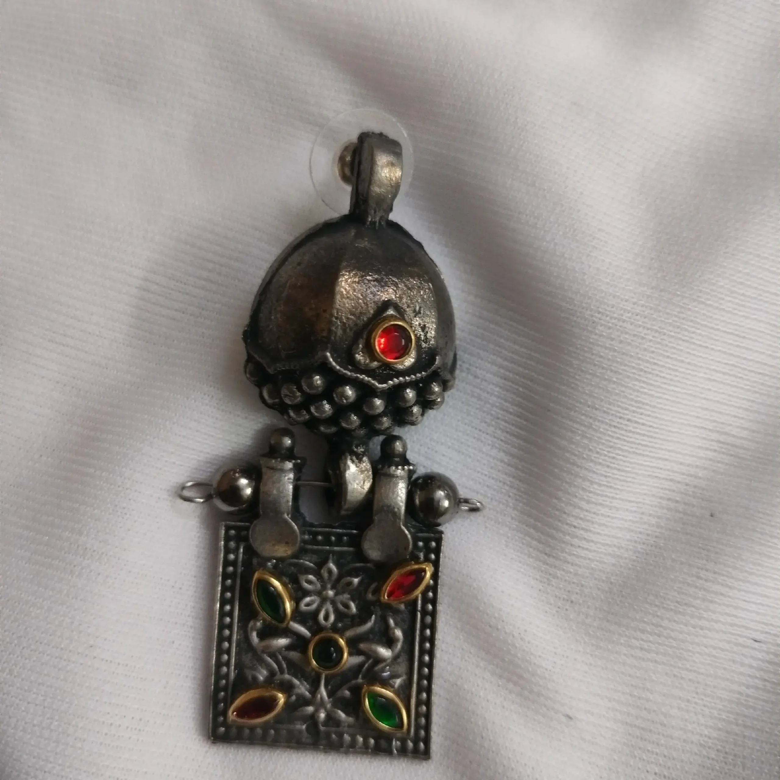 Black Oxidised Tribal Style Stoned Necklace With Earrings