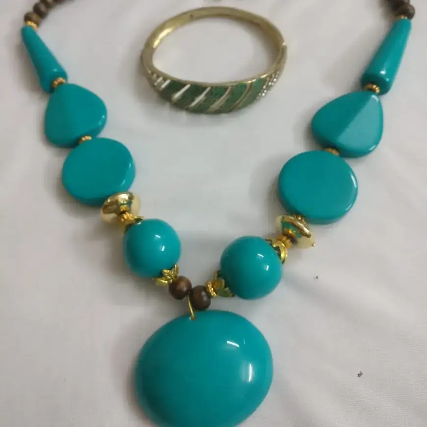 Sea Green Beads Necklace Set With Matching Bangle
