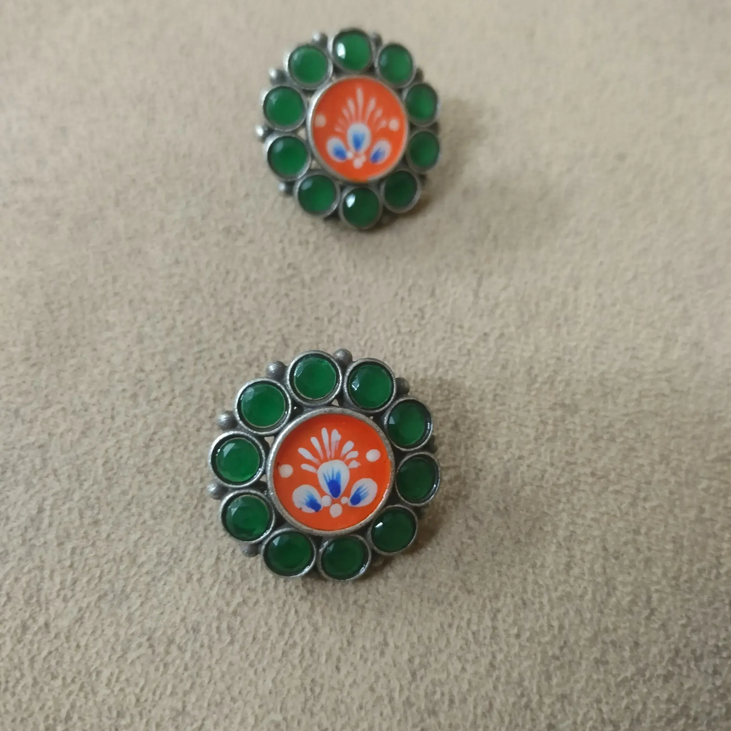 Green Minakari Floral Oxidised Earrings