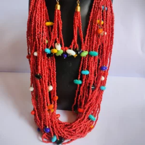 Red Colored Beads Jewellery With Earrings