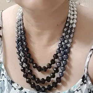 Black white crystal beads necklace with earrings