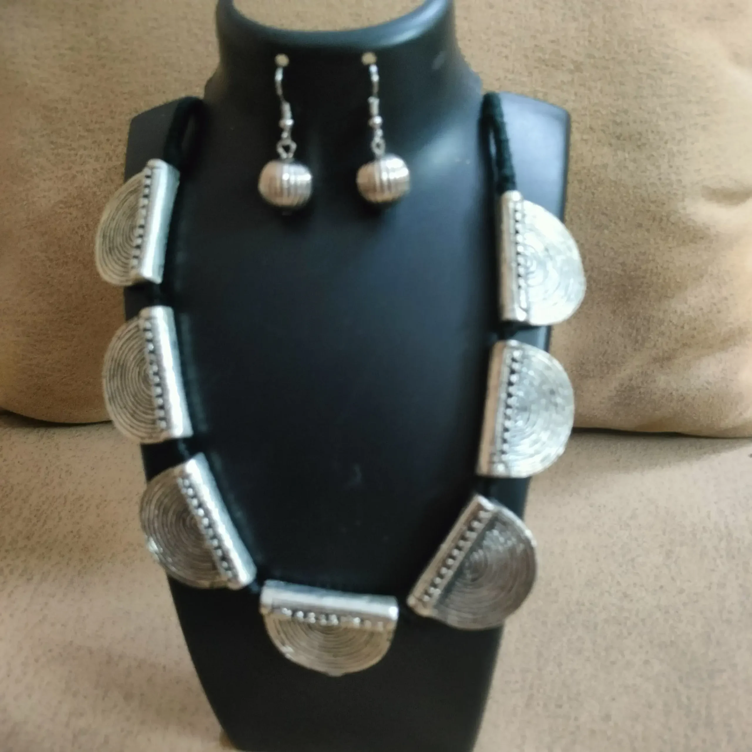 Silver Oxidised Tribal Style Necklace & Ring Set