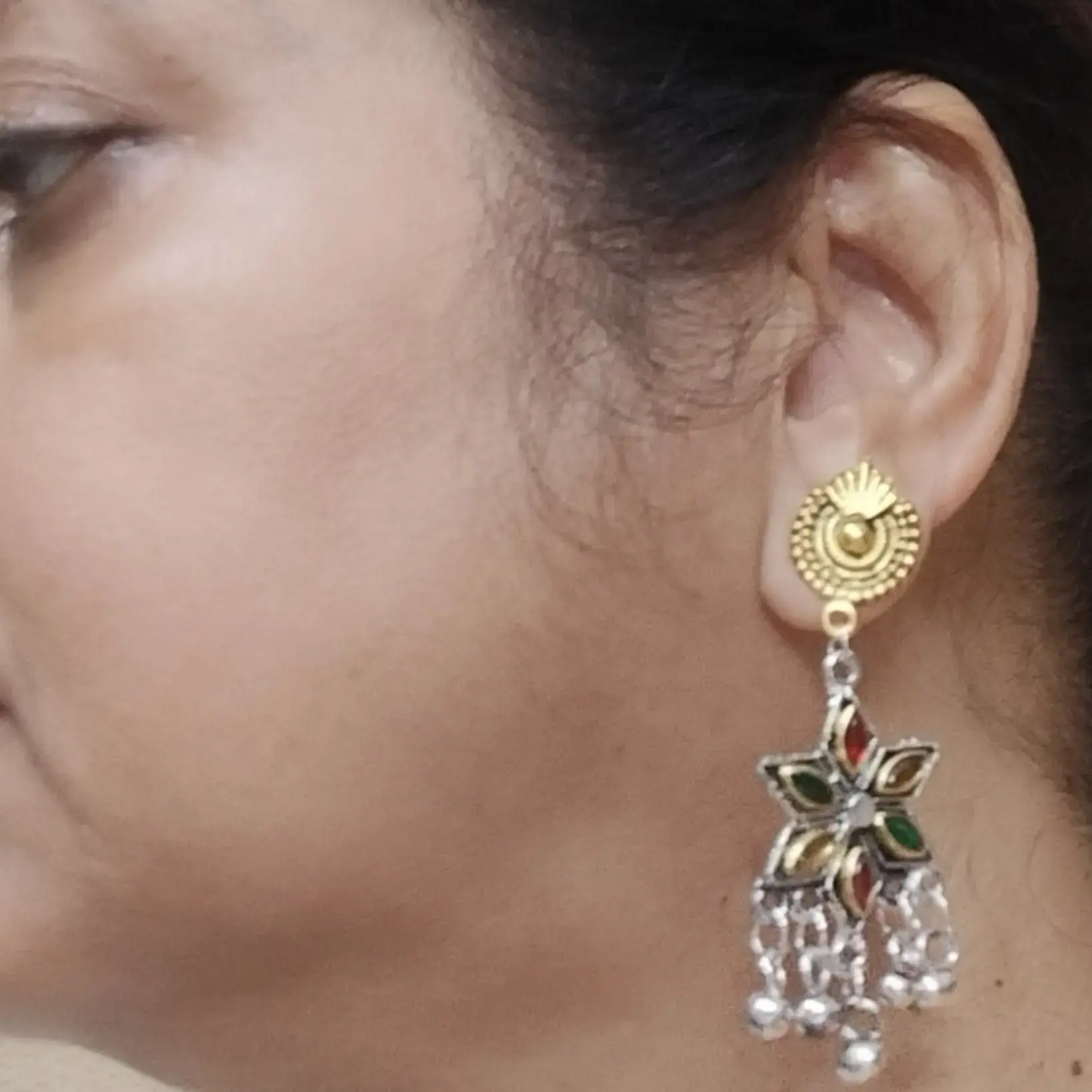 Silver Oxidised Golden Toned Necklace Set