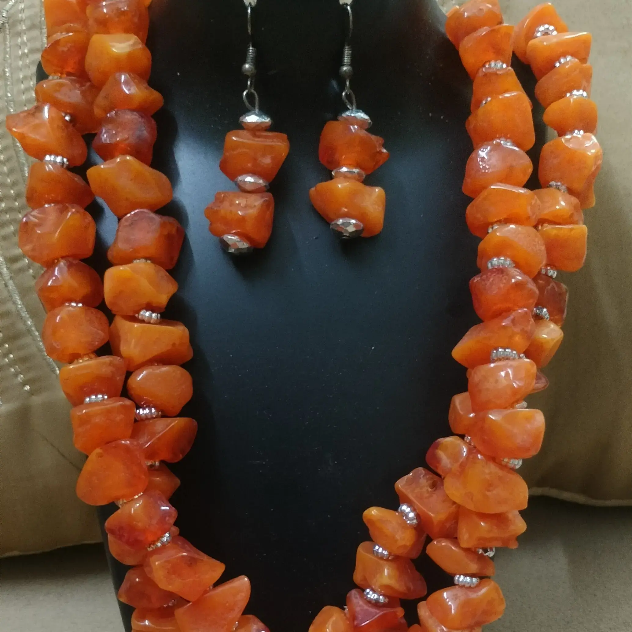 Orange Crystal With Black Beads Trendy Necklace Set