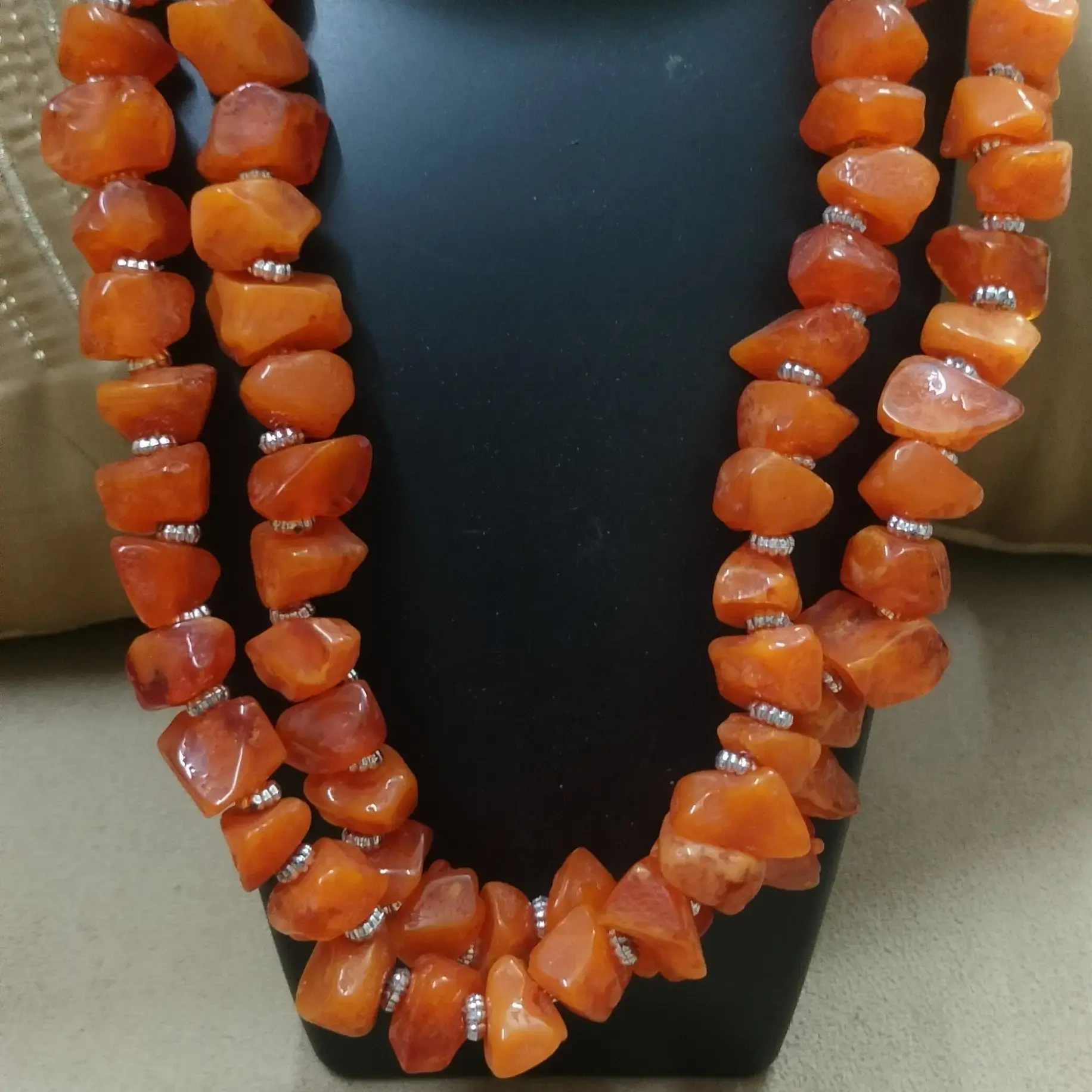 Orange Crystal With Black Beads Trendy Necklace Set