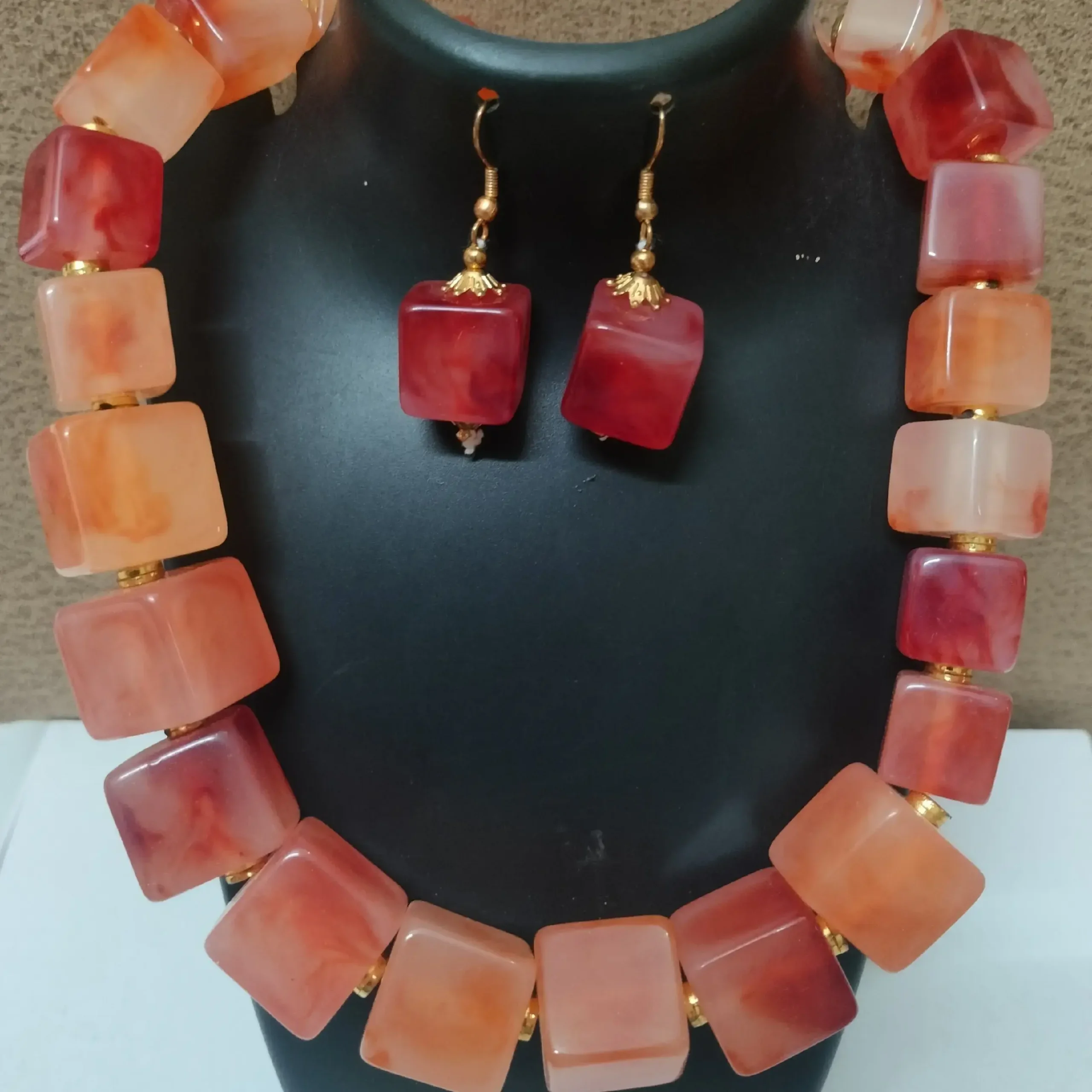 Orange Toned Beads Necklace Set