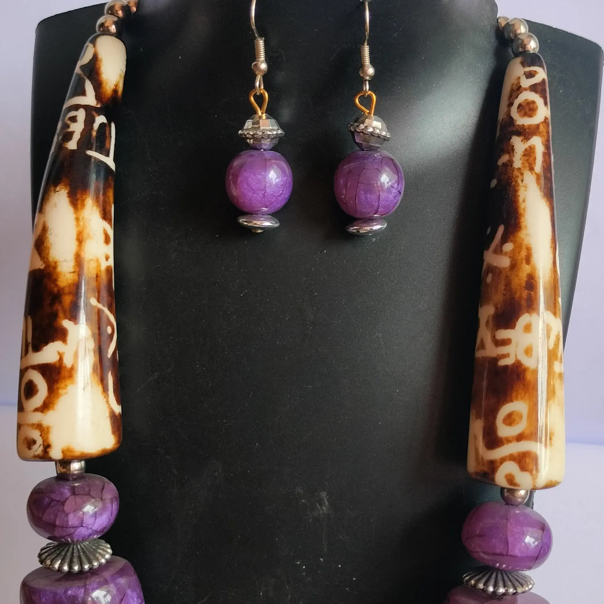Purple Colored Long Beads Jewellery with Earrings