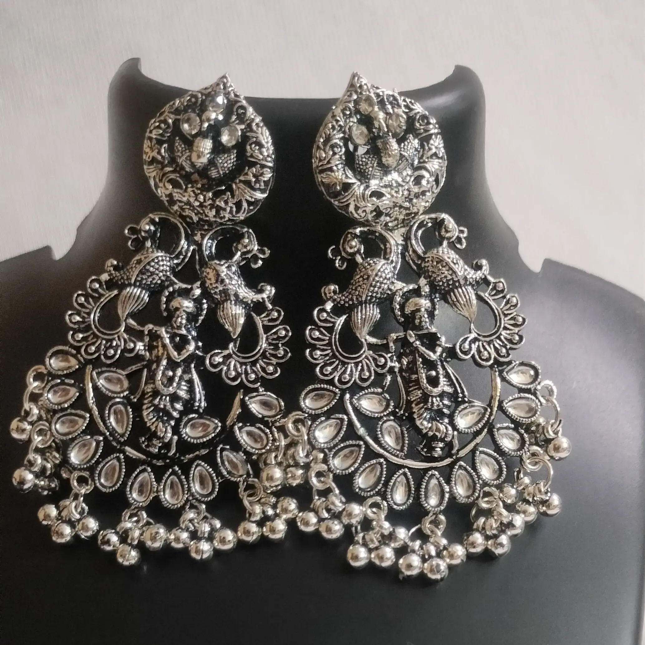 Stone Settling Oxidised Earrings