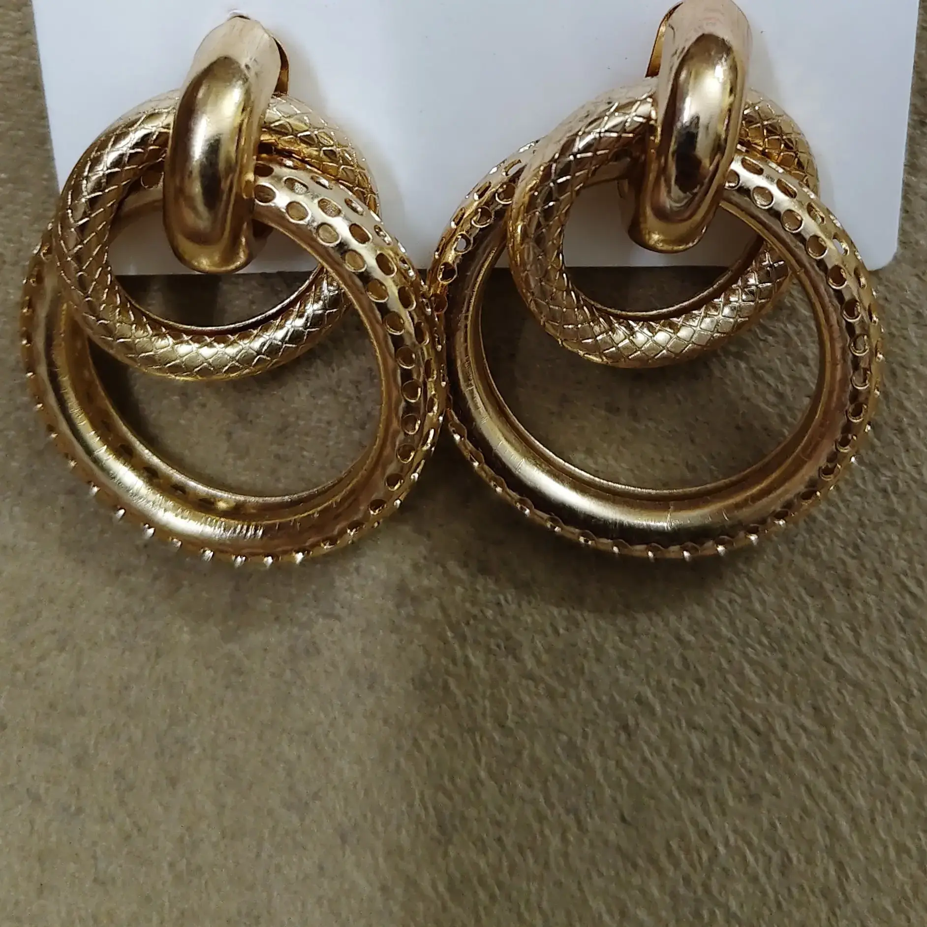 Golden stylish double circle earrings