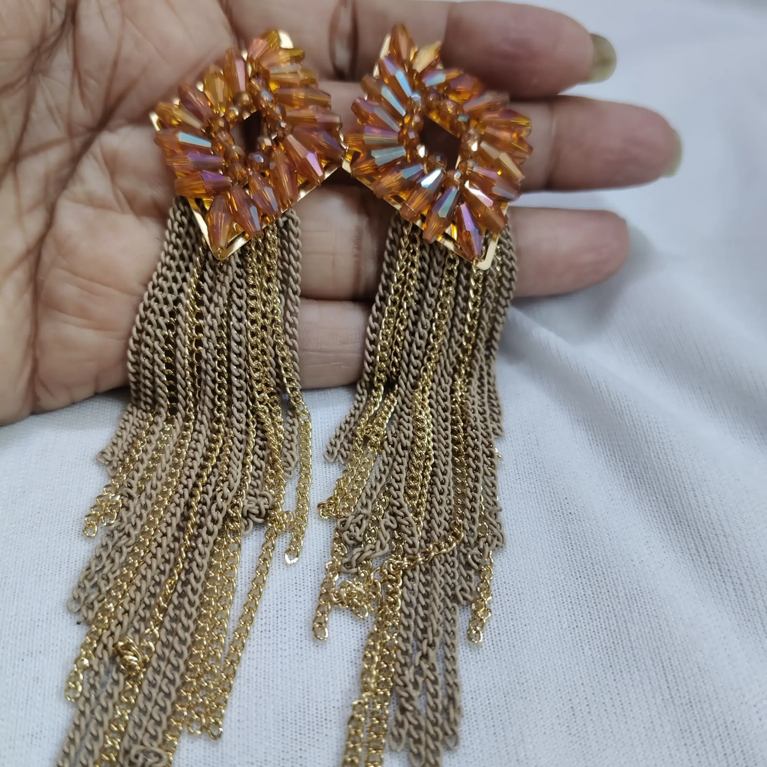 Crystal Stonned long stylish earrings