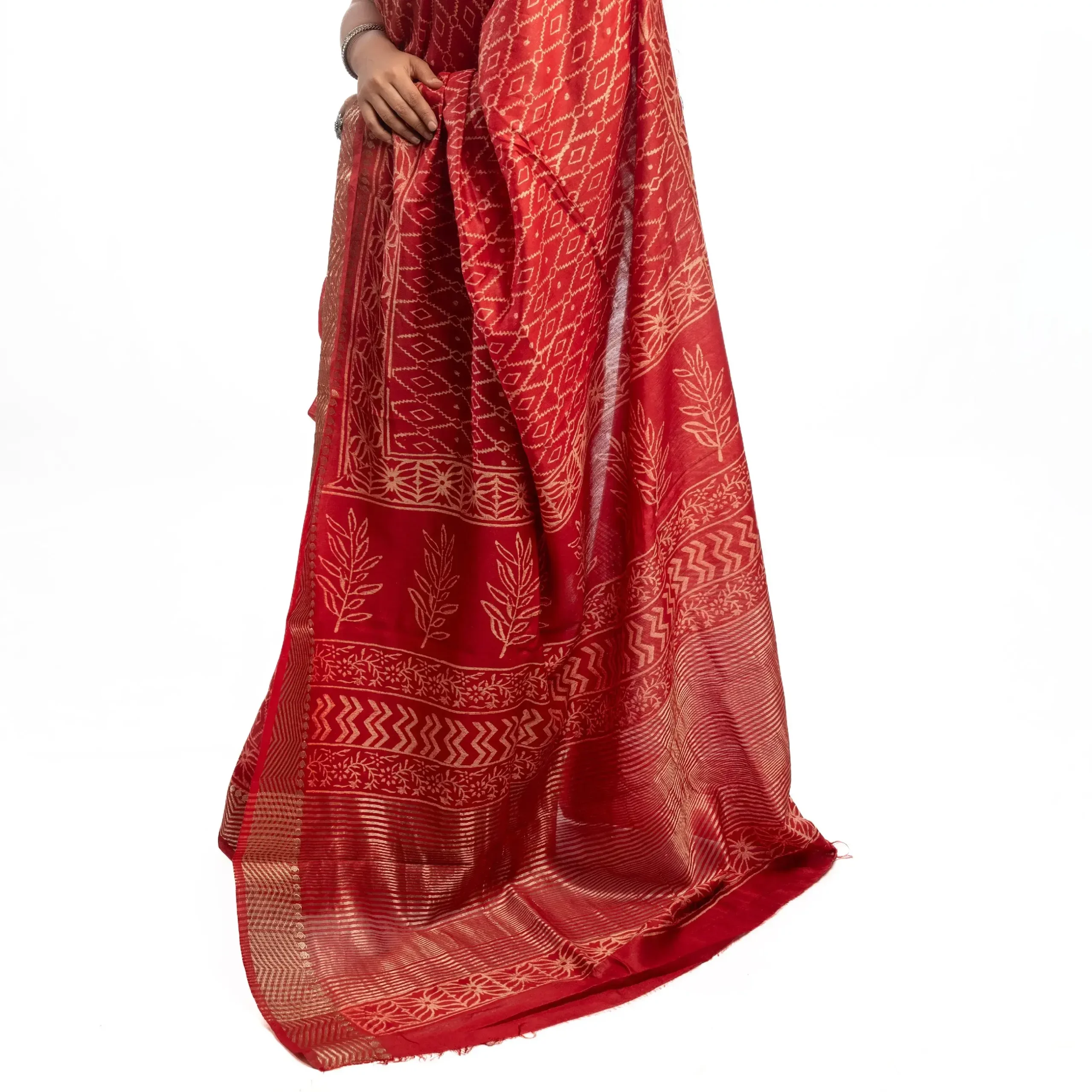 Block Printed One Coloured Silk Saree With BP