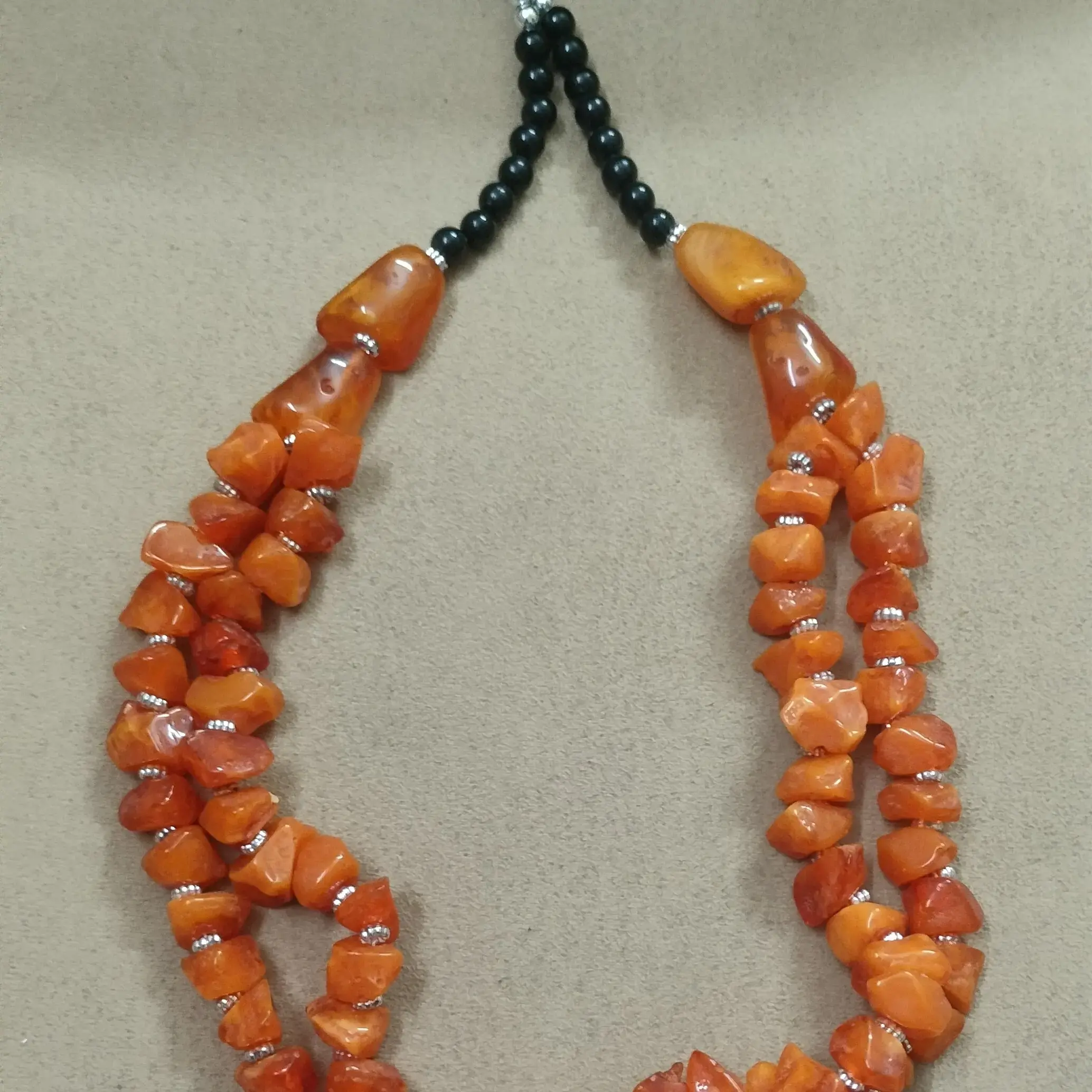 Orange Crystal With Black Beads Trendy Necklace Set