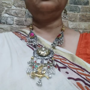 Silver Oxidised Golden Toned Necklace Set