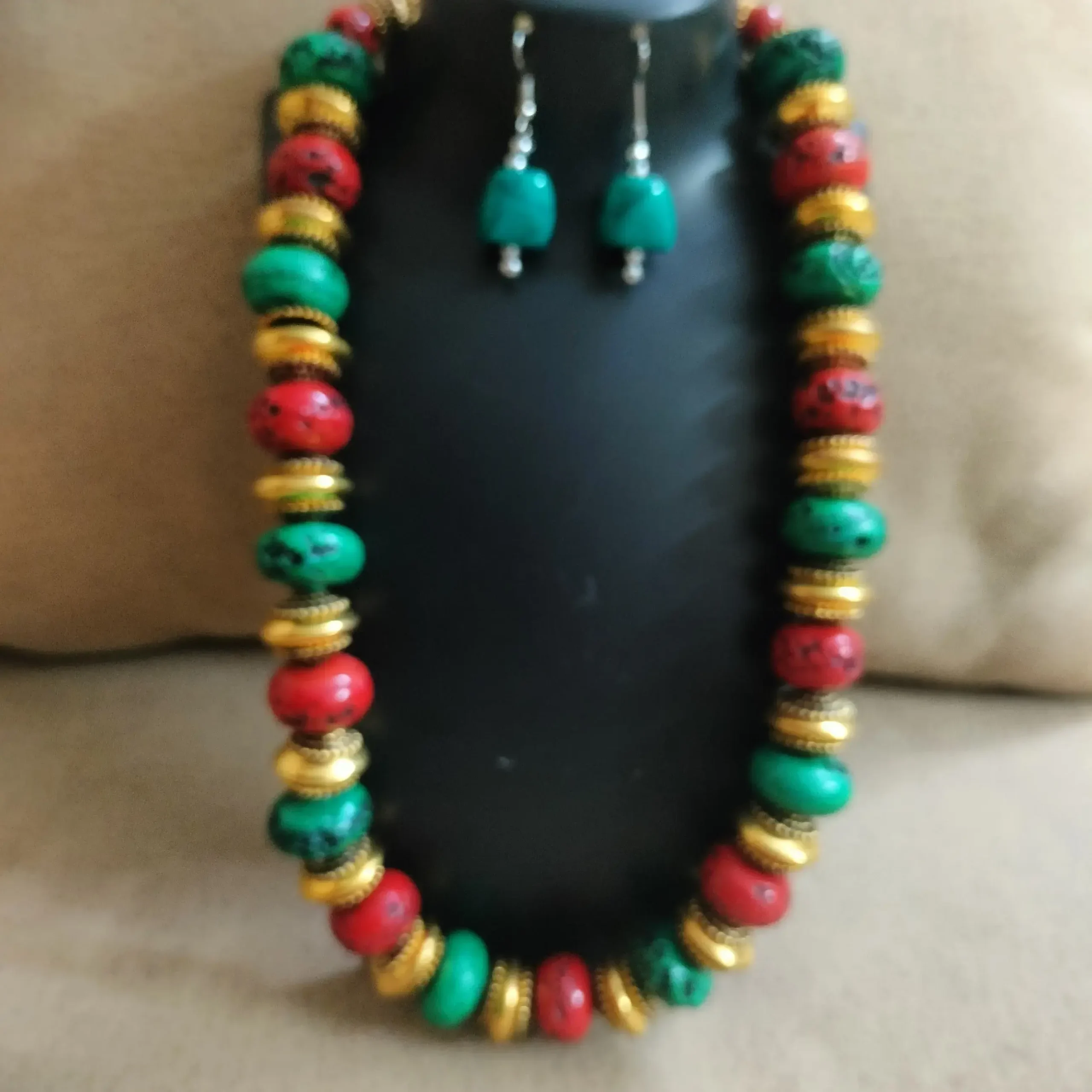 Multicolored Studded Beads Necklace With Earrings