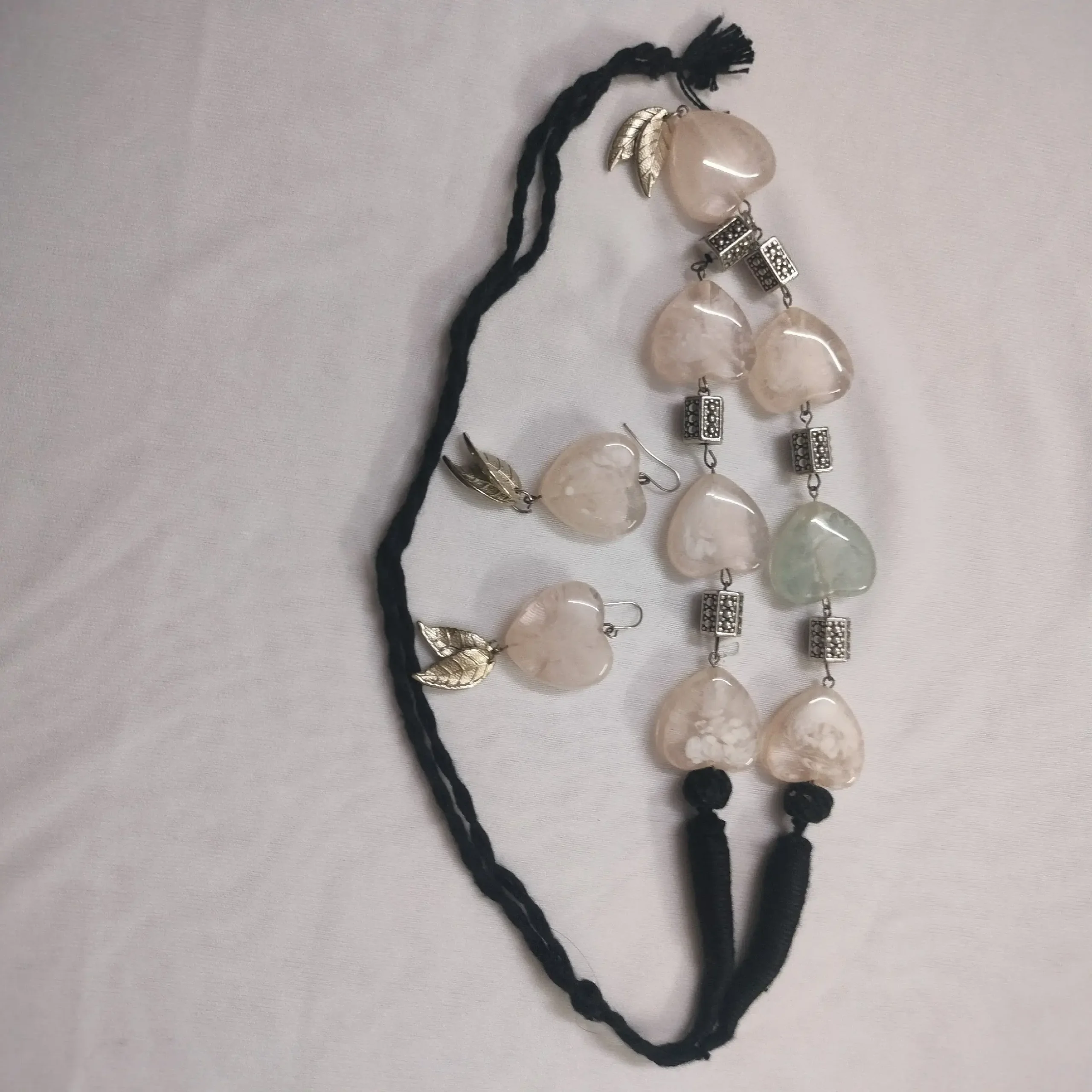 Silver Oxidised Tussle Necklace With Earrings