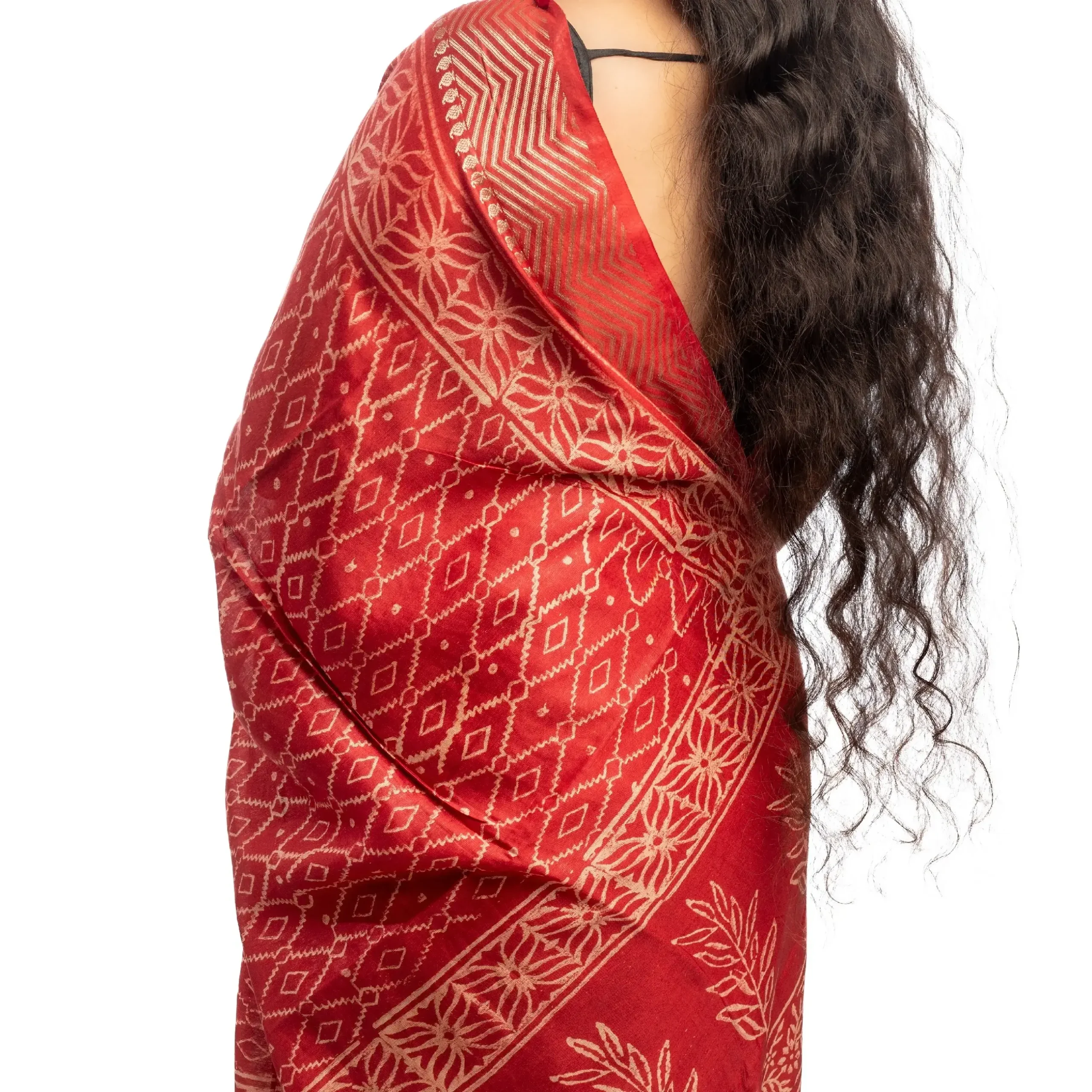 Block Printed One Coloured Silk Saree With BP