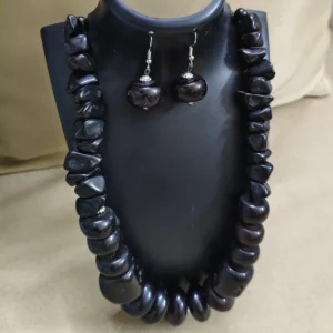 Black beads tribal necklace with earrings