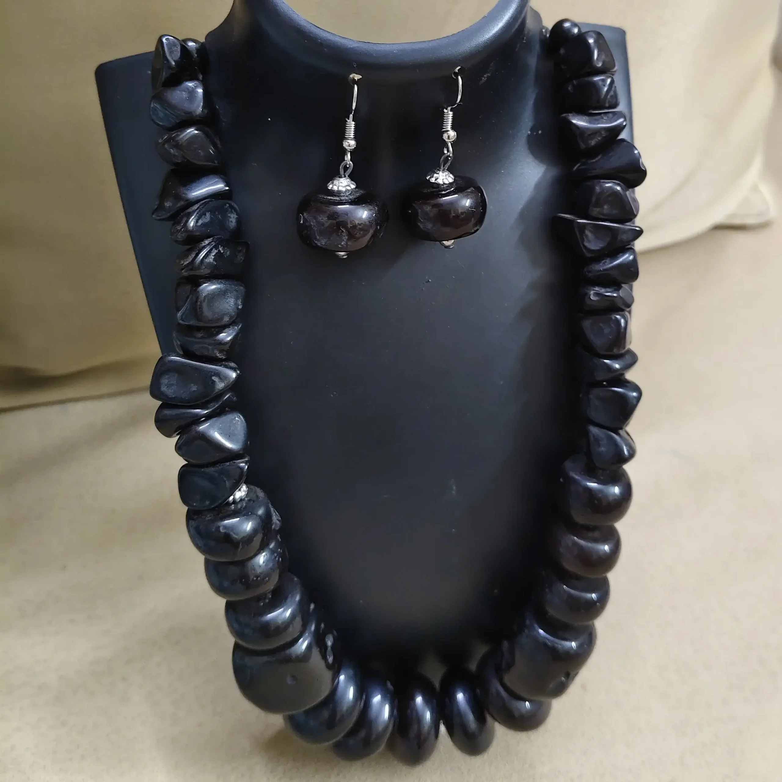 Black beads tribal necklace with earrings