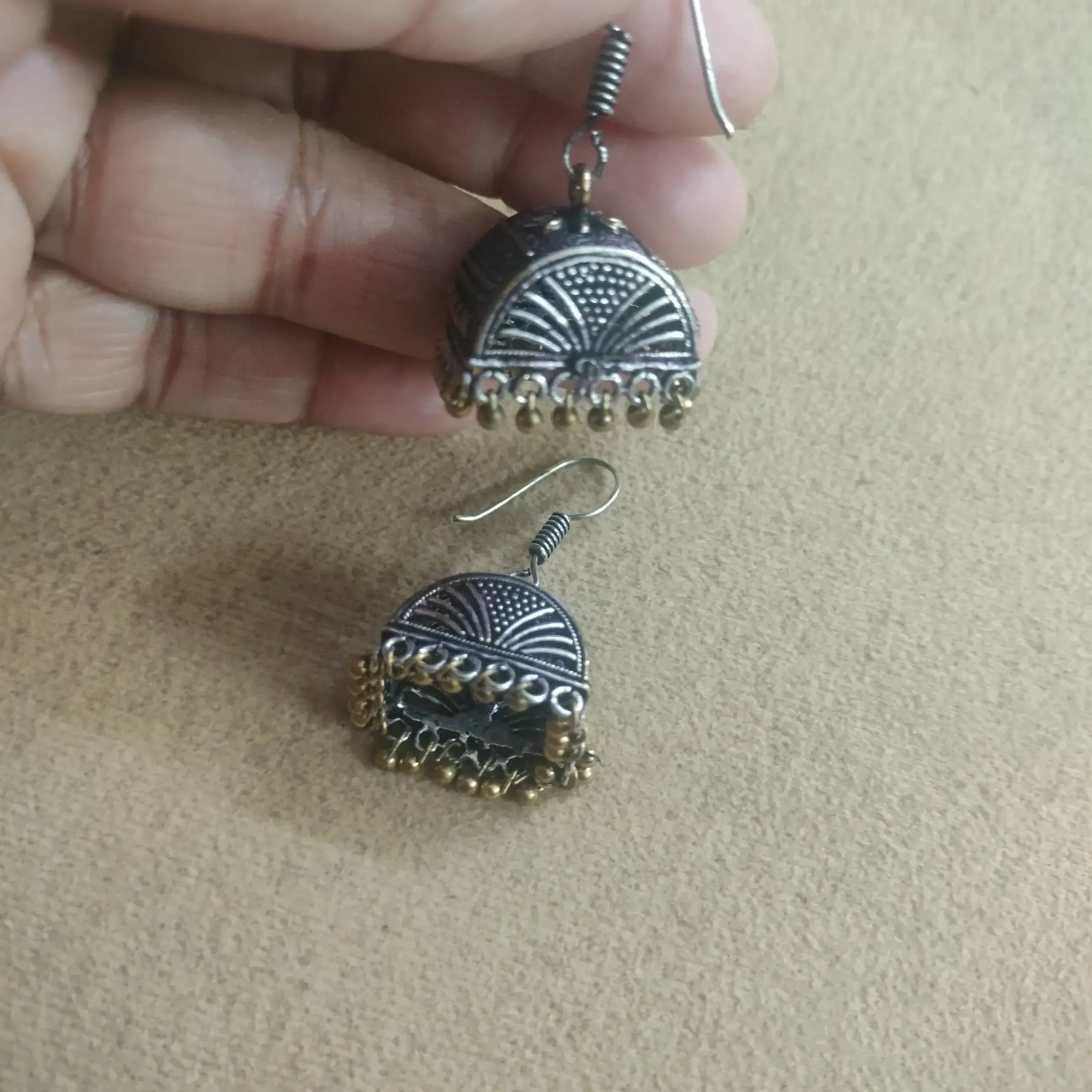 Silver Oxidised Designer Jhumka Earrings