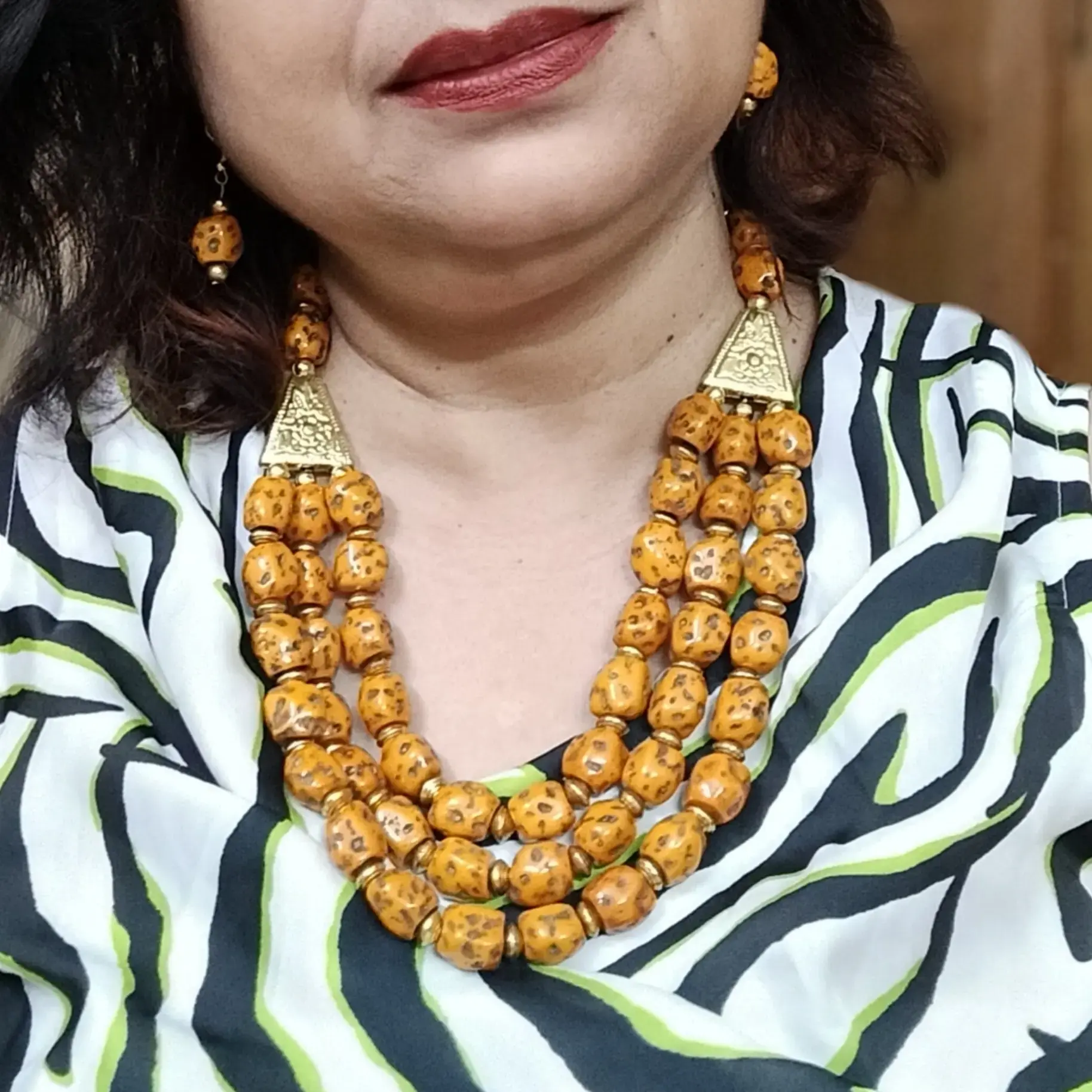 Yellow Toned Beads Necklace Set