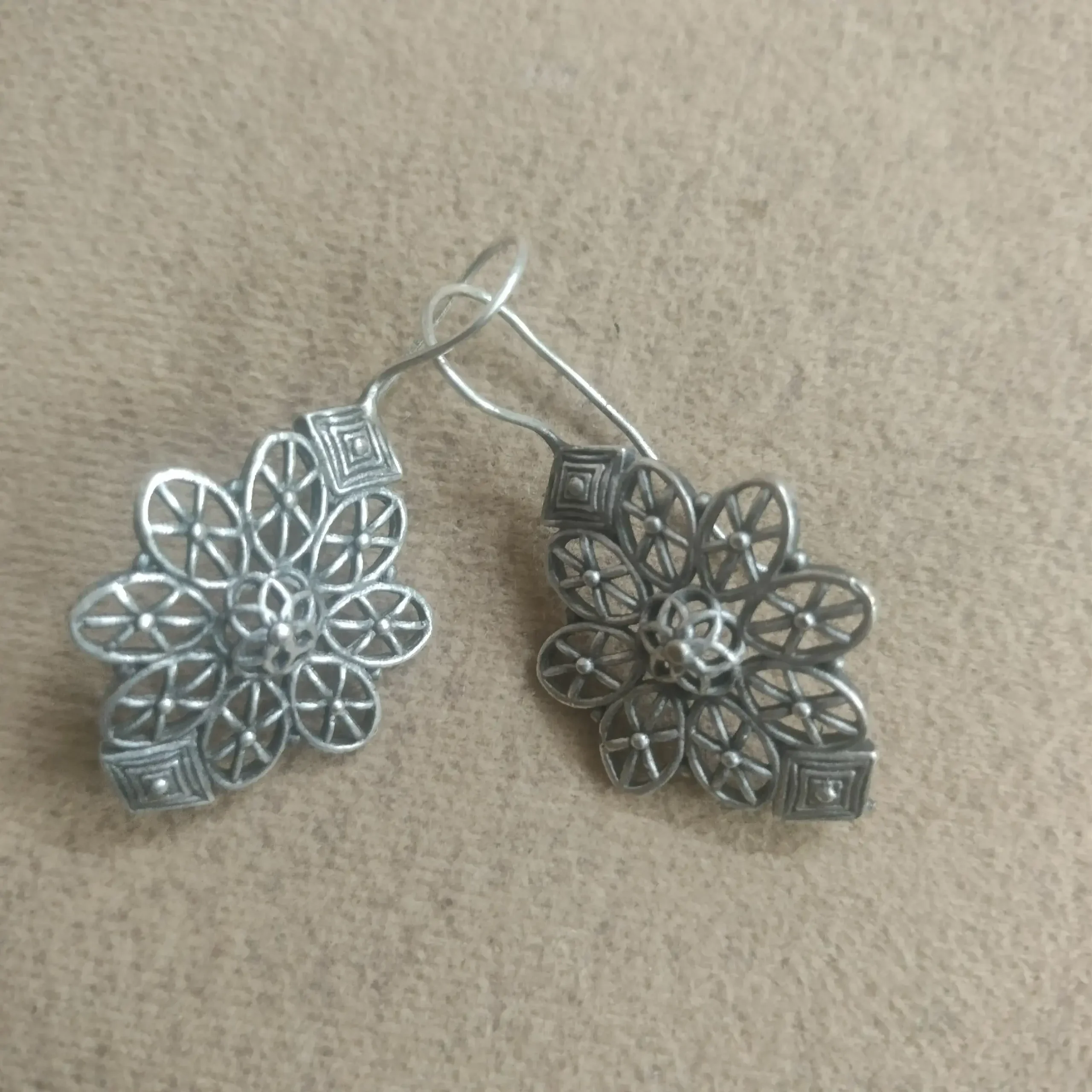 Silver Oxidised Floral Designed Earrings