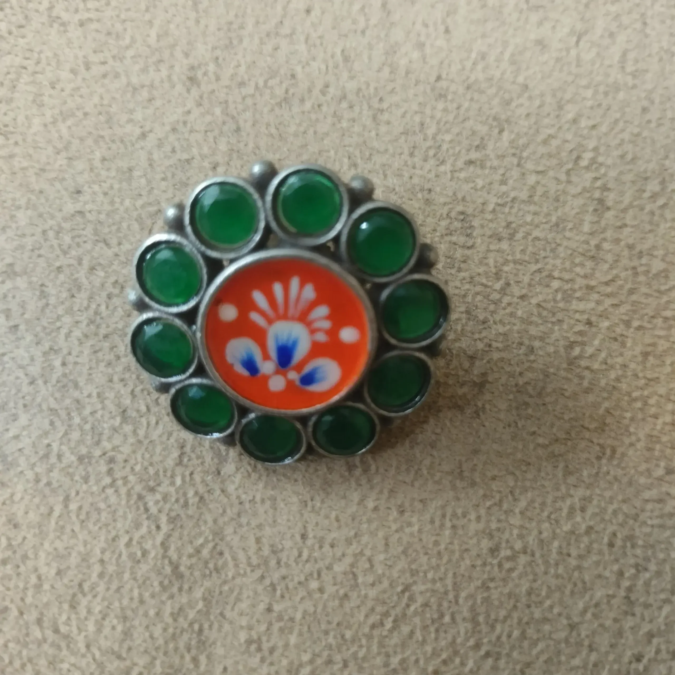 Green Minakari Floral Oxidised Earrings