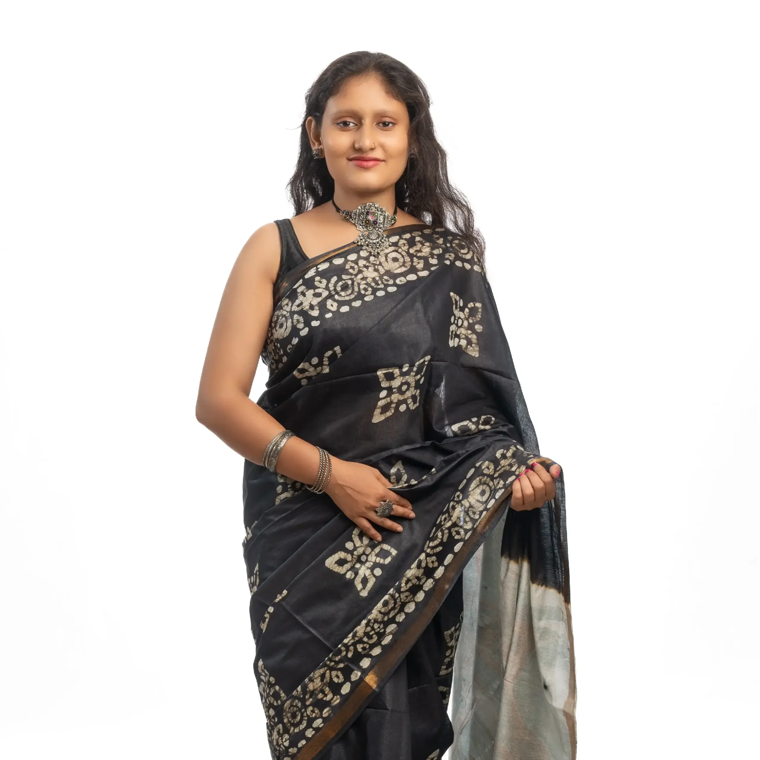 Silver Oxidised Minakari Choker With Earrings,Bangle & Ring Set