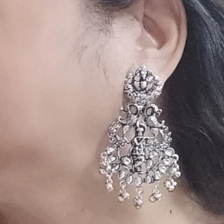 Stone Settling Oxidised Earrings