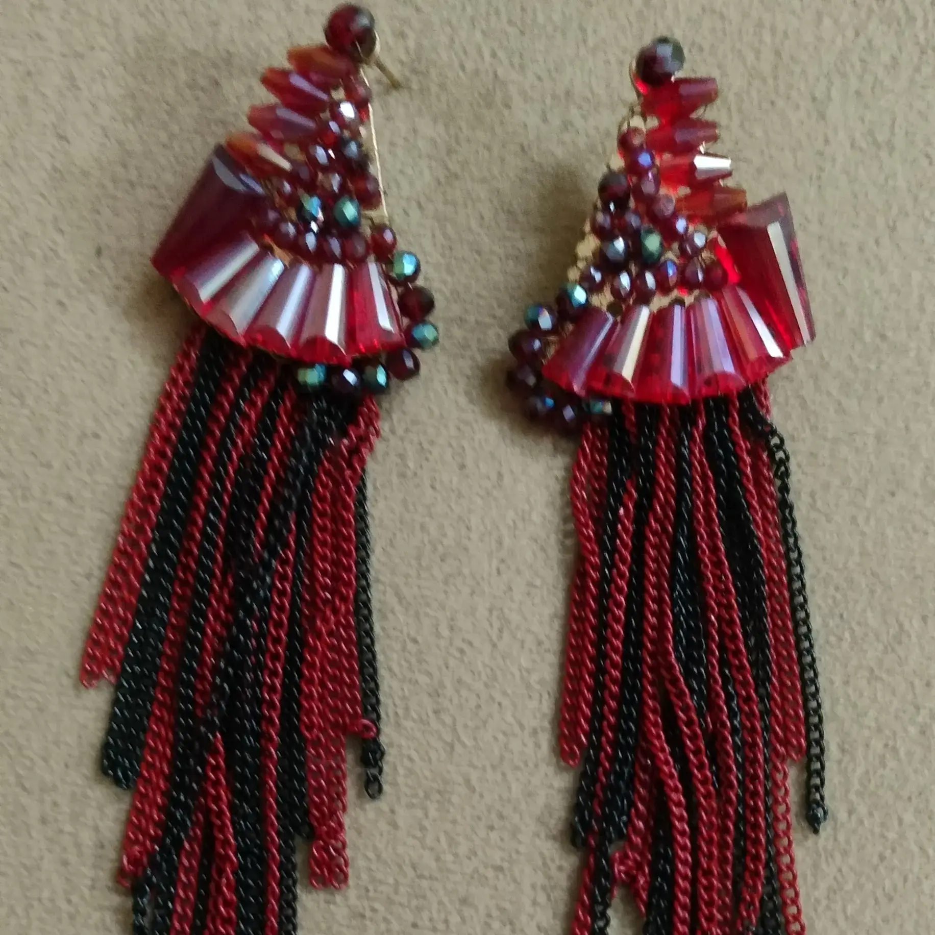 Stone Setting Multicolored Trending Long Earrings