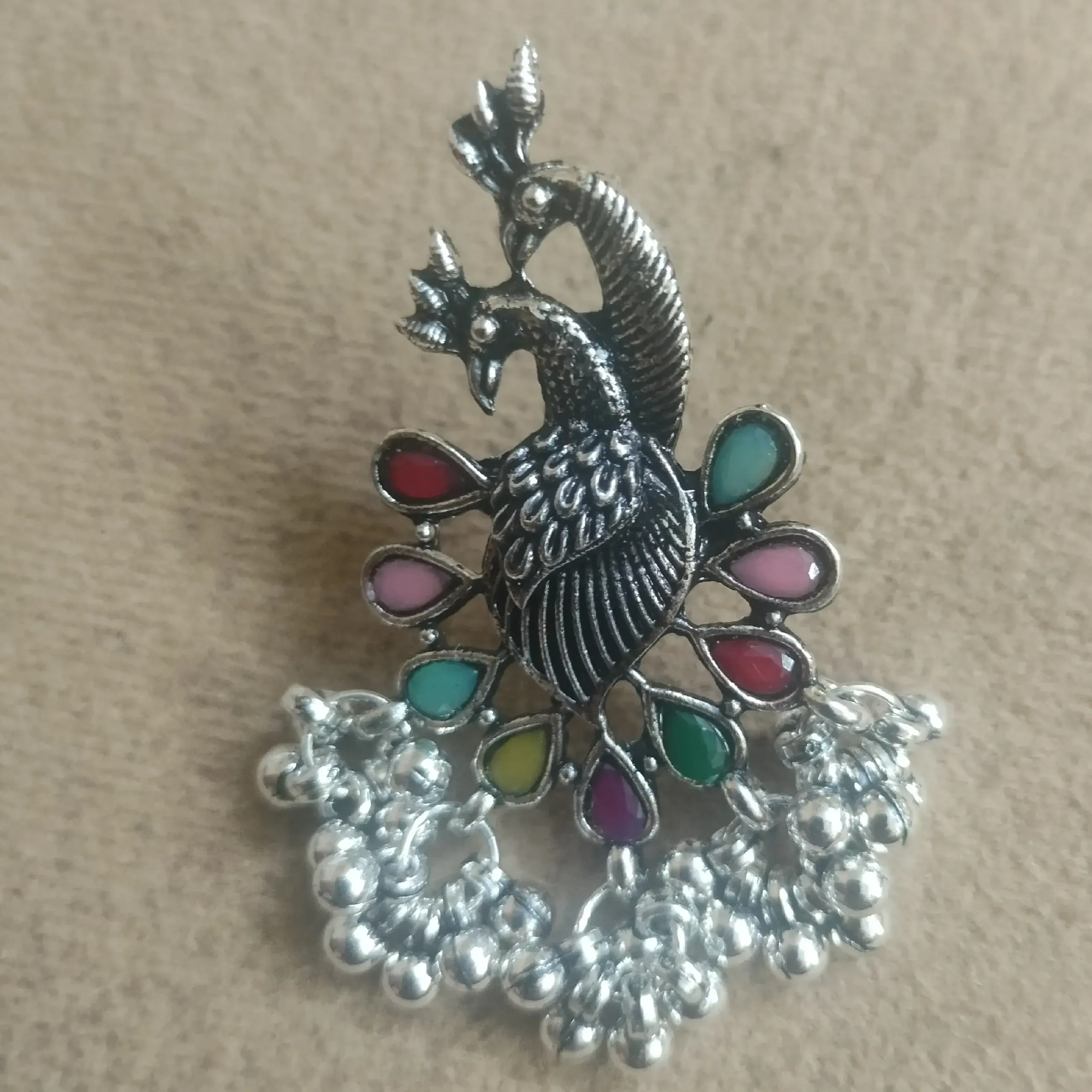 Silver Oxidised Minakari Earrings