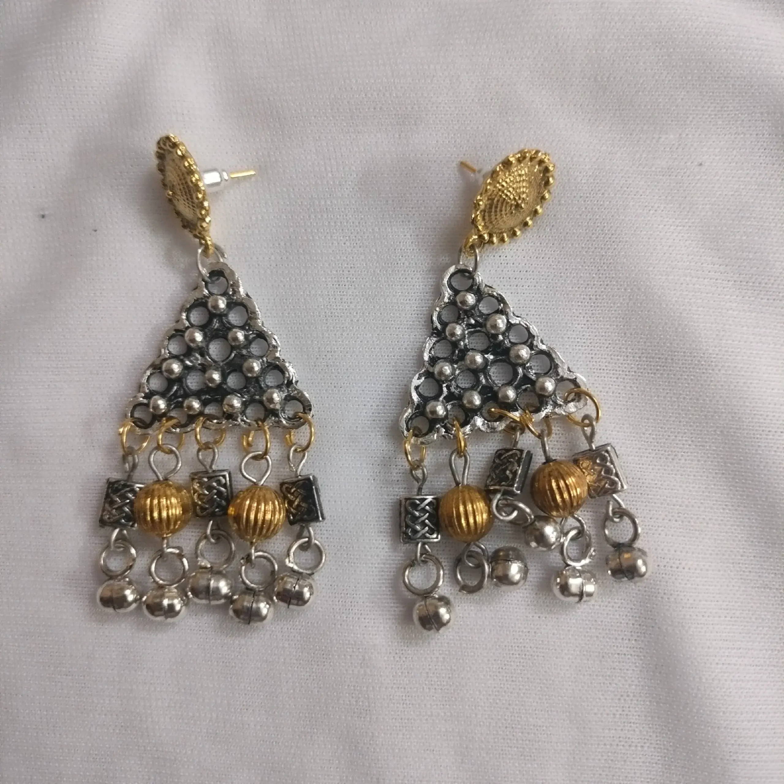 Golden Touched Silver Traditional Necklace With Earrings