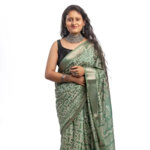 Hand Printed Desiner Katan Silk Saree With BP
