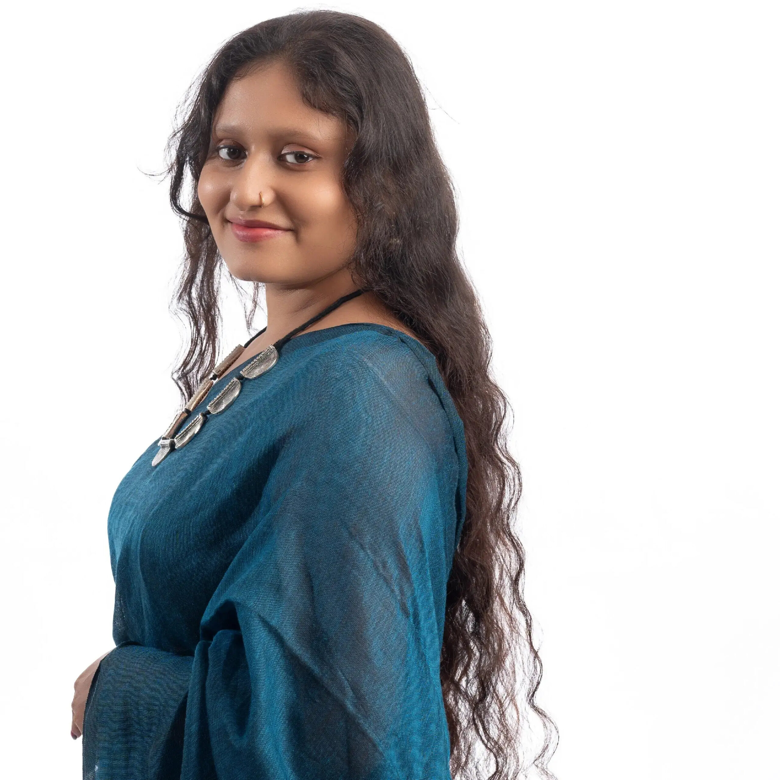 One Coloured Cotton Linen Saree With BP