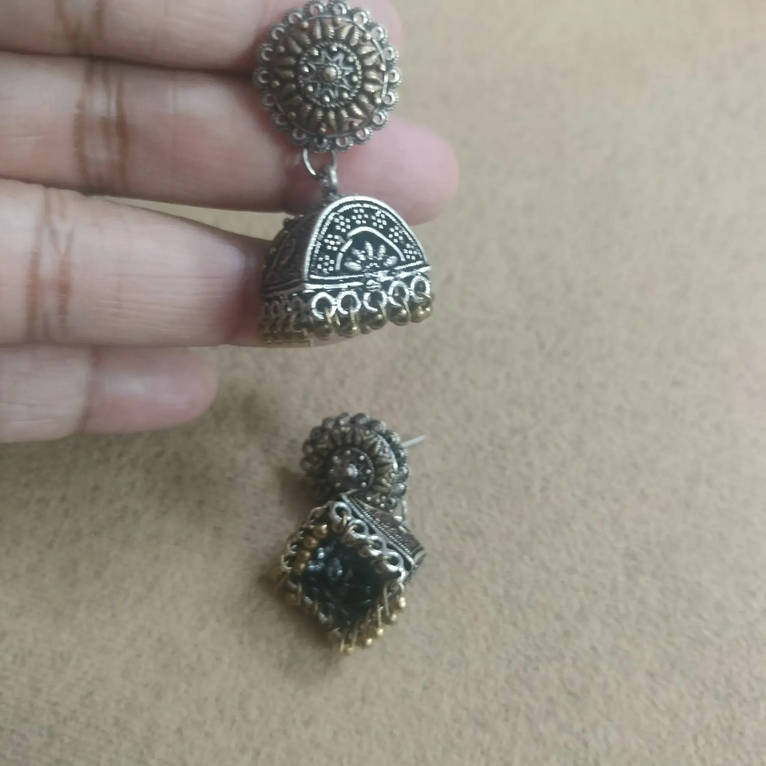 Silver Oxidised Jhumka Earrings