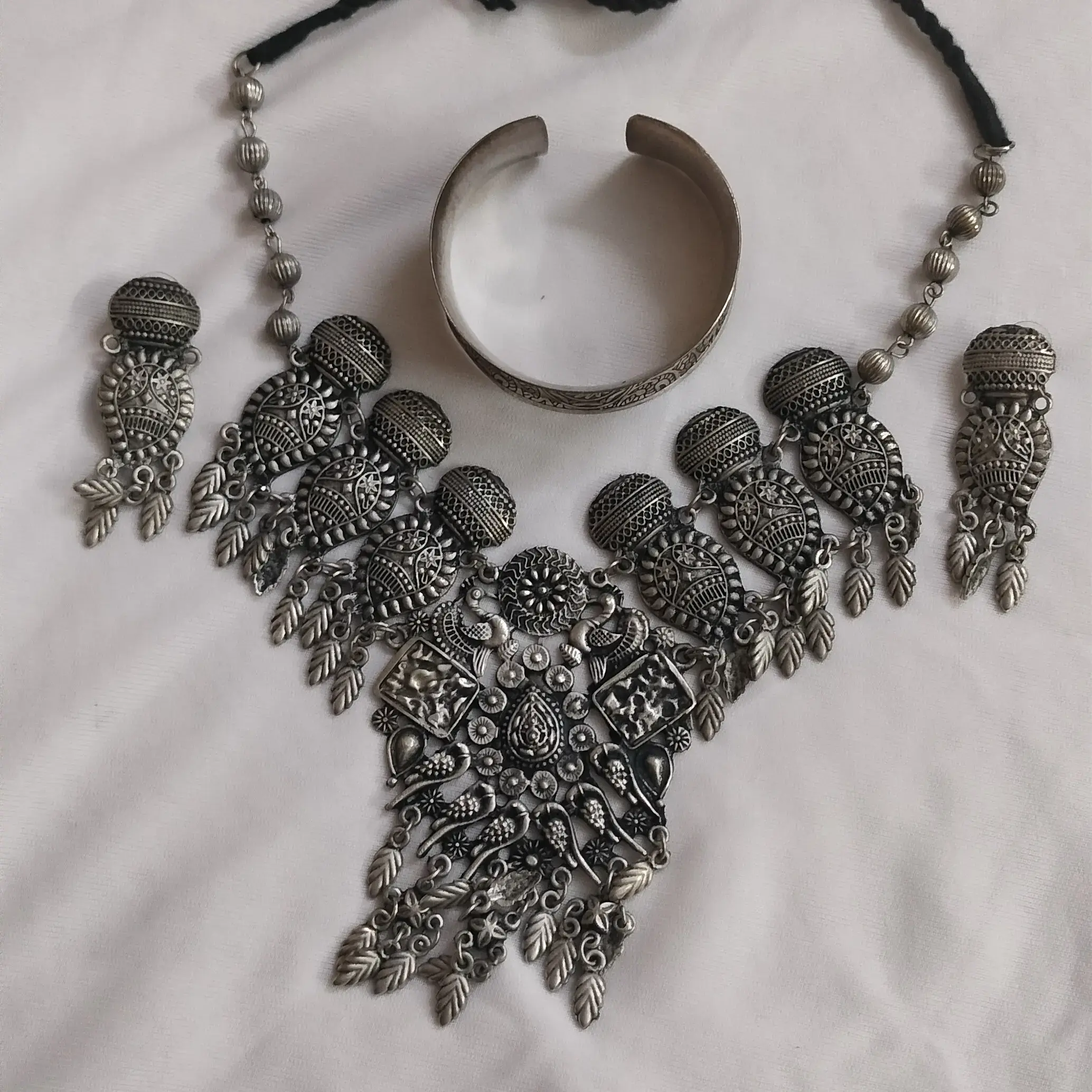 Oxidised Junk necklace With Earrings with Bangle
