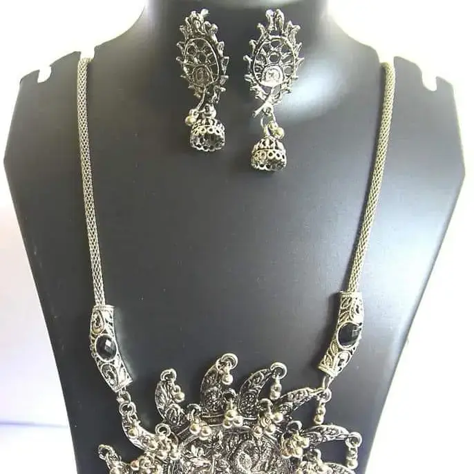 Oxidised Long Chain Necklace Set
