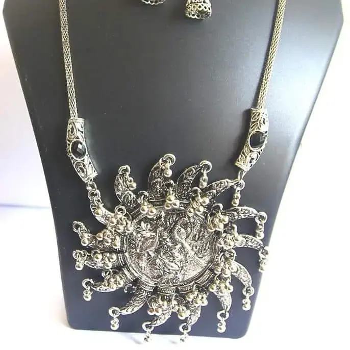 Oxidised Long Chain Necklace Set